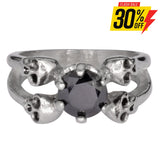 Sk1055 Ladies Black Stone Four Solitaire Skull Ring Stainless Steel Motorcycle Jewelry Sizes 5-10