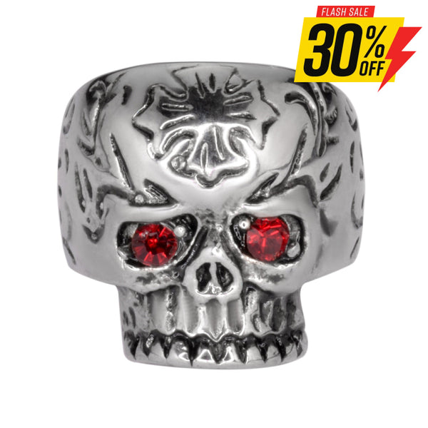 Sk1058 Ladies Cross Imitation Ruby Eyes Skull Ring Stainless Steel Motorcycle Jewelry Size 5-9 Rings