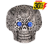 Sk1062 Ladies Blue Eyed Tribal Tattoo Skull Ring Stainless Steel Motorcycle Jewelry Size 5-9 Rings