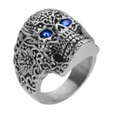 Sk1062 Ladies Blue Eyed Tribal Tattoo Skull Ring Stainless Steel Motorcycle Jewelry Size 5-9 Rings