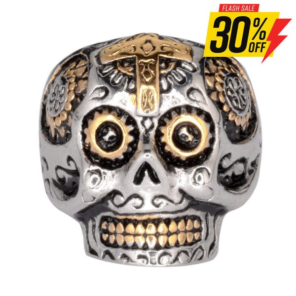 Sk1066 Ladies Sugar Skull With Cross Ring Stainless Steel Motorcycle Jewelry Size 5-9 Rings