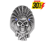 Sk1071 Indian Headdress Blue Stones In Eyes Stainless Steel Motorcycle Jewelry Size 9-15 Rings