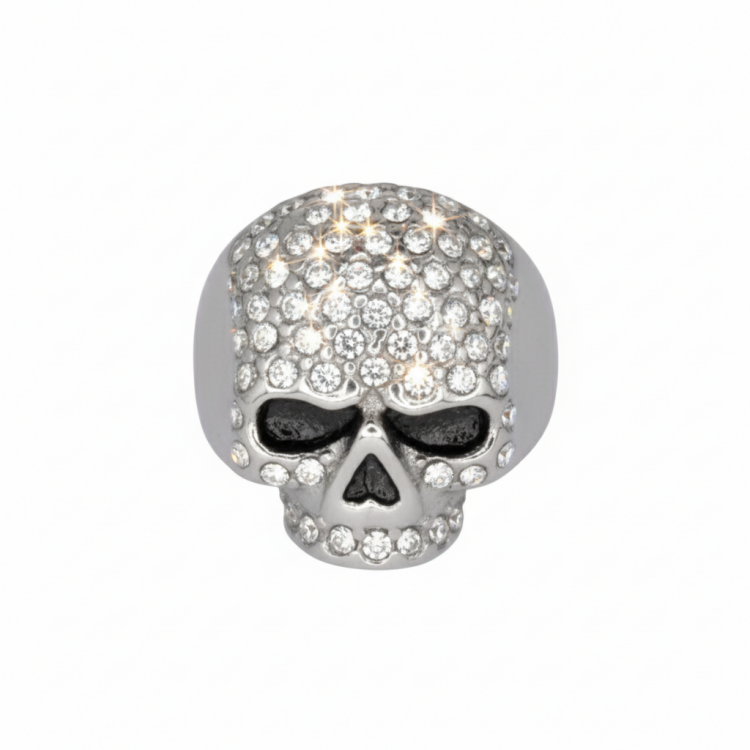 SK1075 Ladies Bling Skull Imitation Diamond Ring Stainless Steel Motorcycle Jewelry Size 6-10 Rings