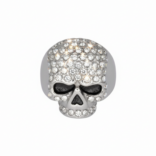 SK1075 Ladies Bling Skull Imitation Diamond Ring Stainless Steel Motorcycle Jewelry Size 6-10 Rings