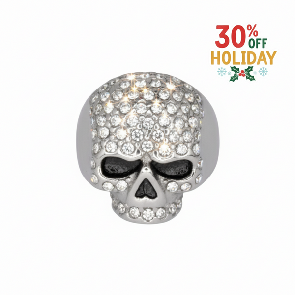 SK1075 Ladies Bling Skull Imitation Diamond Ring Stainless Steel Motorcycle Jewelry Size 6-10 Rings