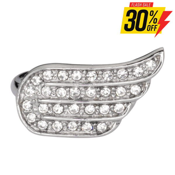 Sk1082 Ladies Bling Wing Ring White Crystals Stainless Steel Motorcycle Jewelry Size 5-10 Rings