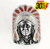 Sk1085 Gents Indian Head Ring With Green Enamel Stainless Steel Motorcycle Jewelry Rings