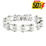 Sk1100 1/2’’ Wide Two Tone Silver White With Crystal Centers Stainless Steel Motorcycle Bike