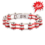 Sk1101 1/2’’ Wide Two Tone Silver Red With White Crystal Centers Stainless Steel Motorcycle