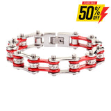 Sk1101 1/2’’ Wide Two Tone Silver Red With White Crystal Centers Stainless Steel Motorcycle