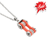 Sk1102N Ladies Bike Chain Silver Orange Crystal Bling Necklace 19’’ Stainless Steel Motorcycle