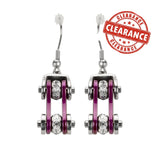 Sk1103E Two Tone Silver Candy Purple Crystal Centers Bike Chain Earrings Stainless Steel Motorcycle