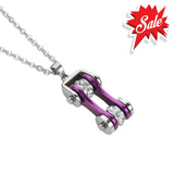 Sk1103N Ladies Bike Chain Silver Candy Purple Crystal Bling Necklace 19’’ Stainless Steel