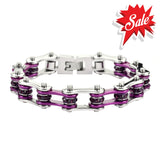 Sk1103S 1/2’’ Wide Two Tone Silver Candy Purple With Stones Stainless Steel Motorcycle Bike