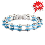 Sk1104 1/2’’ Wide Two Tone Silver Turquoise With White Crystal Centers Stainless Steel