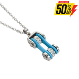 Sk1104N Ladies Bike Chain Silver Turquoise Crystal Bling Necklace 19’’ Stainless Steel