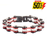 Sk1106 1/2’’ Wide Two Tone Black Candy Red With White Crystal Centers Ladies Bracelets