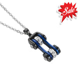 Sk1107N Ladies Bike Chain Black Candy Blue Crystal Bling Necklace 19’’ Stainless Steel