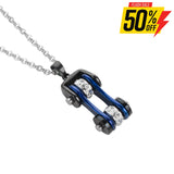 Sk1107N Ladies Bike Chain Black Candy Blue Crystal Bling Necklace 19’’ Stainless Steel