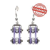 Sk1108E Two Tone Silver Violet Crystal Centers Bike Chain Earrings Stainless Steel Motorcycle Biker
