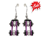 Sk1109E Two Tone Black Candy Purple Crystal Centers Bike Chain Earrings Stainless Steel Motorcycle