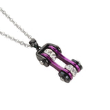 Sk1109N Ladies Bike Chain Black Candy Purple Crystal Bling Necklace 19’’ Stainless Steel