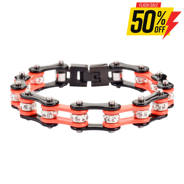 Sk1112 Two Tone Orange Black With White Crystal Centers Ladies Bracelets