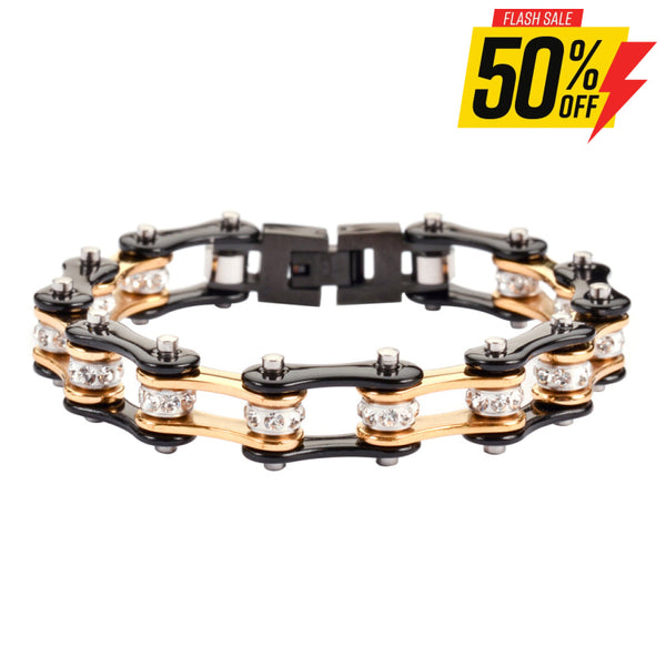 Sk1113 Two Tone Gold Black With White Crystal Centers Ladies Bracelets