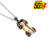 Sk1113N Ladies Bike Chain Black Gold Crystal Bling Necklace 19’’ Stainless Steel Motorcycle