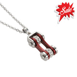 Sk1114N Ladies Bike Chain Pendant Silver Candy Red Crystal Bling Necklace 19’’ Stainless Steel