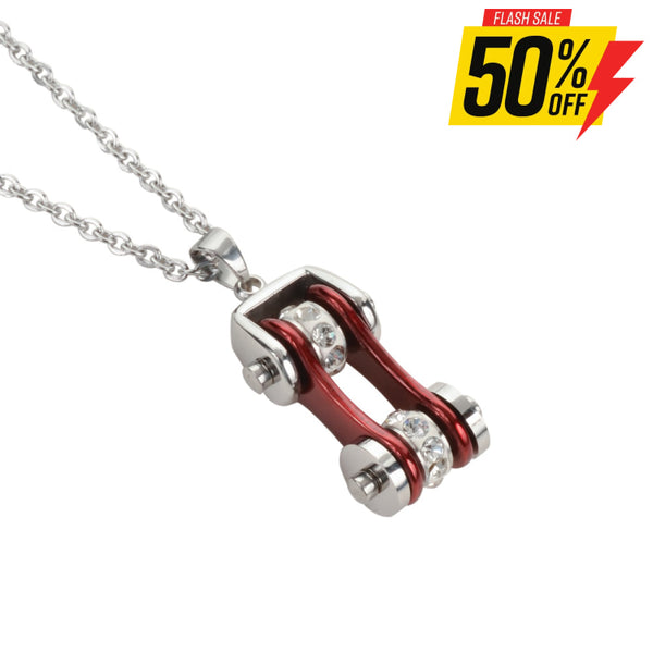 Sk1114N Ladies Bike Chain Pendant Silver Candy Red Crystal Bling Necklace 19’’ Stainless Steel