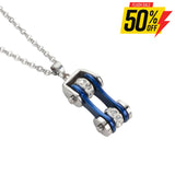 Sk1115N Ladies Bike Chain Silver Candy Blue Crystal Bling Necklace 19’’ Stainless Steel