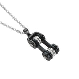 Sk1117N Ladies Bike Chain All Black Crystal Bling Necklace 19’’ Stainless Steel Motorcycle