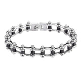 Sk1119 1/2’’ Wide Two Tone Silver Black Rollers Stainless Steel Motorcycle Bike Chain Bracelet
