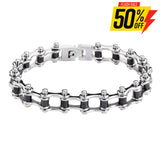 Sk1119 1/2’’ Wide Two Tone Silver Black Rollers Stainless Steel Motorcycle Bike Chain Bracelet