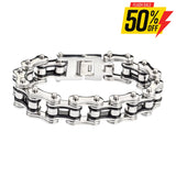 Sk1124 3/4’’ Wide Two Tone Silver Black Double Link Design Unisex Stainless Steel Motorcycle