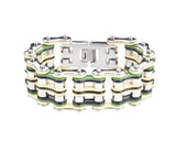Sk1135 Silver Cream Green Black 1’’ Wide Men’s Bike Chain Bracelet