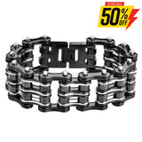 Sk1136 Bike Chain Bracelet 1’’ Wide Black Silver Unisex Stainless Steel Motorcycle 8.5 Men’s