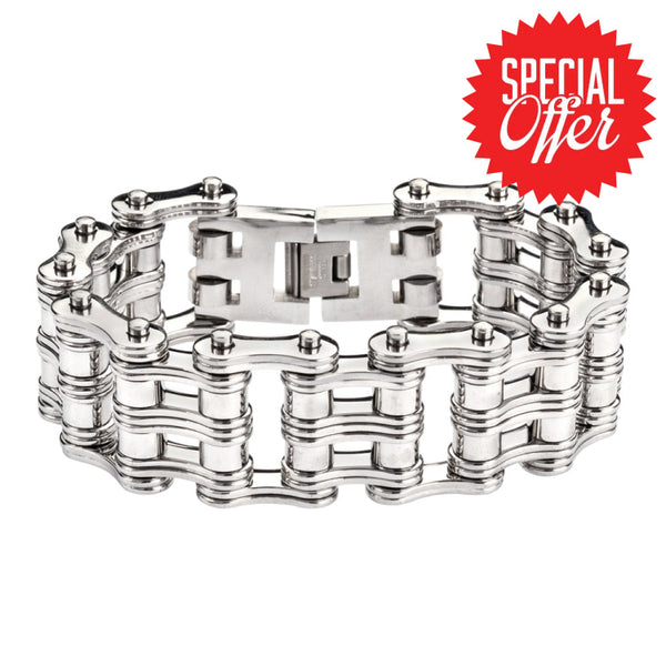 Sk1140 1’’ Wide All Stainless Steel Unisex Motorcycle Chain Bracelet