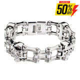 Sk1164 All Silver Tone Double Link Design 3/4’’ Wide With Skulls Unisex All Stainless Steel