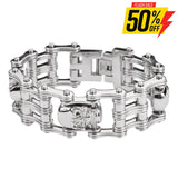 Sk1174 1’’ Wide All Silver Tone With Skulls Unisex Stainless Steel Motorcycle Skull Chain