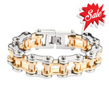 Sk1182 Stainless Gold Rollers 3/4’’ Wide Thick Link Men’s Steel Motorcycle Chain Bracelet