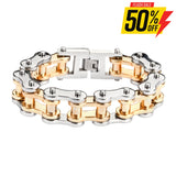 Sk1182 Stainless Gold Rollers 3/4’’ Wide Thick Link Men’s Steel Motorcycle Chain Bracelet