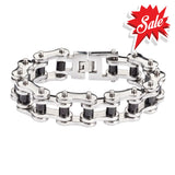 Sk1189 Stainless Black Rollers 3/4’’ Wide Thick Link Men’s Steel Motorcycle Chain Bracelet