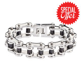 Sk1189 Stainless Black Rollers 3/4’’ Wide Thick Link Men’s Steel Motorcycle Chain Bracelet