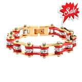 Sk1190 1/2’’ Wide Two Tone Gold Red With White Crystal Centers Stainless Steel Motorcycle Bike