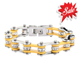 Sk1194 1/2’’ Wide Two Tone Silver Yellow With White Crystal Centers Stainless Steel Motorcycle