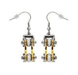Sk1096E Two Tone Silver Gold With Crystal Centers Bike Chain Earrings Stainless Steel Motorcycle