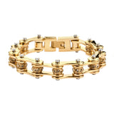 Sk1199 1/2’’ Wide All Gold With Crystal Centers Stainless Steel Motorcycle Bike Chain Bracelet