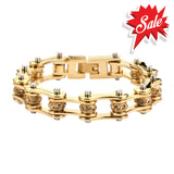 Sk1199 1/2’’ Wide All Gold With Crystal Centers Stainless Steel Motorcycle Bike Chain Bracelet